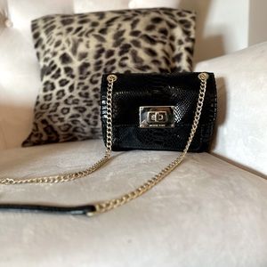 Michael Kors black croc style crossbody gold chain straps